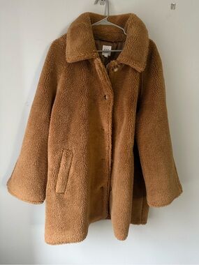 NWT GAP Teddy Coat Sherpa Warm Winter Coat Camel Brown Buttons Size L XL
